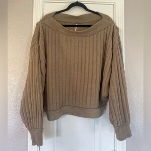 Urban Outfitters Free People Beige Cabin Fever Cozy Pullover Sweater Sz L Taupe